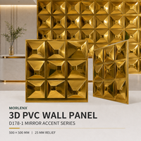 Panneau mural 3D en PVC MORLENX 500x500mm 25mm Or Miroir Pyramide Relief Revêtement mural décoratif