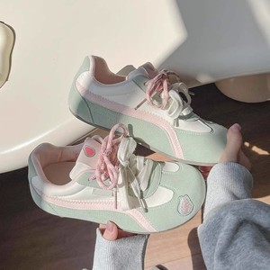 Women's Casual Training <strong>Shoes</strong> Lace-up Non-slip Sport <strong>Shoes</strong> Sweet <strong>Peach</strong> Embroidery PU Upper EVA Outsole Lightweight for Daily Use - Product Image 2