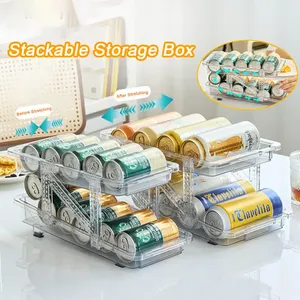 2-Layer Automatic Rolling Eco-Friendly Stackable Beer Dispenser Expandable Plastic <b>Storage</b> Box Organizer Refrigerator Camping - Product Image 6
