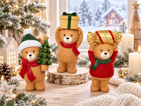3er-Set Weihnachts-Stehbären-Figuren mit Goldener Geschenkbox, Santa-Schal-Ornament, Baumdekoration für Kinderzimmer und Zuhause