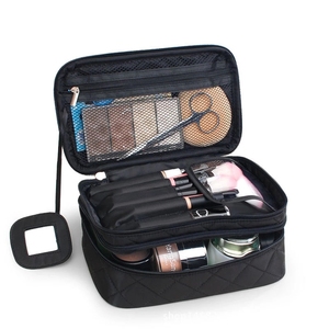 Trousse de Maquillage Professionnelle de <span class=keywords><strong>Voyage</strong></span> 2026, Grande Taille, en Nylon Noir, Étiquette Privée, Sac Cosmétique Très Vendu - Product Image 2