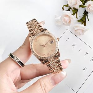 Reloj Analógico de Acero Inoxidable para Mujer, con Pedrería, Tono Dorado, Esfera con Números Romanos y Visualización de Fecha, Elegante y de Lujo para Fiestas - Product Image 1