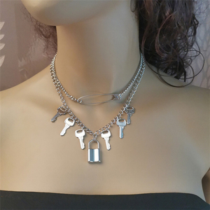 Trendz Punk hip-hop de seguridad pin collar con cerradura y llave colgante collar - Product Image 5