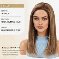 Perruque Lace Front 100% Cheveux Humains Brésiliens Vierges, Dentelle HD Transparente, Raie Latérale, Brun Blond, 16 Pouces, Sans Colle, Résistante à la Chaleur
