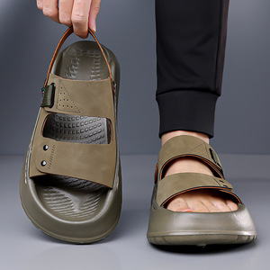 Sandalias de Verano para Exteriores, de Dos Tiras, Punta Abierta, Suela Gruesa, Casuales, para Playa, Tacón Plano de 1.3 cm, Amarillo, Verde, Gris - Product Image 4