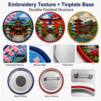Aimants de réfrigérateur personnalisés en tôle avec broderie, vente en gros, motifs architecture, paysage, pagode Torii, boutons-épingles pour cadeau