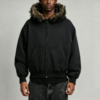 Sweat à capuche unisexe oversize en coton 450G avec fermeture éclair, fausse fourrure amovible, col en fourrure, imprimé lettres, streetwear d'hiver, veste ODM
