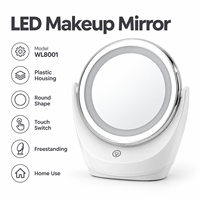 Miroir de maquillage éclairé pour usage domestique, miroir LED rond à piles, base stable pour table de maquillage, soins personnels