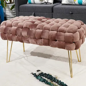 RTS Pabrik Disesuaikan Desain Baru Bench Besar Perabotan Modern Beludru Bench Home Bangku Pink Ottoman untuk Kamar Tidur