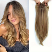 Perruque longue et droite pour femme avec raie au milieu, pour couvrir les racines grises, extension de cheveux synthétiques en fibre haute température
