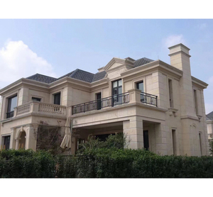 Construcción de fachadas de Villa personalizada al aire libre, <span class=keywords><strong>piedra</strong></span> <span class=keywords><strong>caliza</strong></span> amarilla, Beige, <span class=keywords><strong>precio</strong></span>, revestimiento de pared Exterior, proyecto de <span class=keywords><strong>piedra</strong></span> <span class=keywords><strong>caliza</strong></span> - Product Image 1
