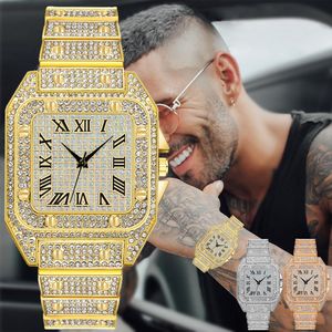 Montres Hip Hop Iced Out carrées scintillantes en quartz pour hommes et femmes, montres Bling entièrement serties de strass, montres de rappeur tendance (WT2249) - Product Image 1