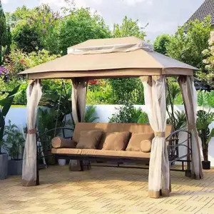 YOHO modernes kleiner pavillon schwingbett für 3 personen im freien beliebte metall-schwingerade mit vordach für parks und hotels
