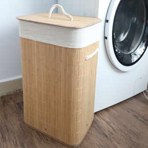 Natural Color Strong Rectangle Bamboo <strong>Laundry</strong> Basket Foldable Style with Storage Handle <strong>Dirty</strong> Clothes Hamper Bag Home Use - Product Image 5