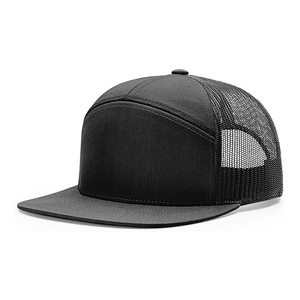BSCI nhà máy tùy chỉnh dành cho người lớn có cấu trúc 7 Bảng điều khiển trucker <span class=keywords><strong>cap</strong></span>, thêu logo màu xanh hải quân bông Twill phẳng Vành lưới SNAPBACK HAT - Product Image 3