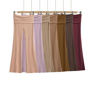 <span class=keywords><strong>Pantalon</strong></span> de survêtement évasé à double couche avec taille large et ourlet roulé, design classique, basiques pour le quotidien féminin - Product Image 2