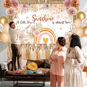 Decoraciones Boho para Baby Shower en Color Beige Dorado Champán para Otoño |   Fondo Boho con Globos y Pompones para Niña, un Pequeño Rayo <span class=keywords><strong>de</strong></span> <span class=keywords><strong>Sol</strong></span> - Product Image 3