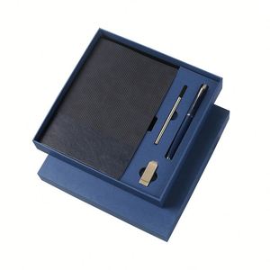 Ensemble cadeau de papeterie de luxe rechargeable A5 personnalisé X810-1, carnets USB, coffret cadeau en cuir pour entreprise, journal avec stylo - Product Image 1