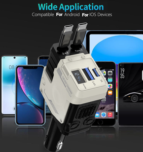 <span class=keywords><strong>Chargeur</strong></span> de <span class=keywords><strong>voiture</strong></span> rétractable <span class=keywords><strong>USB</strong></span> 4-en-1 rapide 120W avec affichage numérique LED, <span class=keywords><strong>chargeur</strong></span> PD <span class=keywords><strong>Type</strong></span> <span class=keywords><strong>C</strong></span> et allume-cigare QC3.0 à réglage 180° - Product Image 4