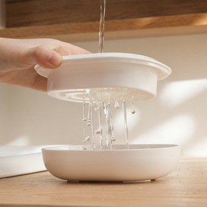 Junzo Soap Dish Oval White Plastic Self Drain For Bathroom Desktop Countertop Home Use - Product Image 3