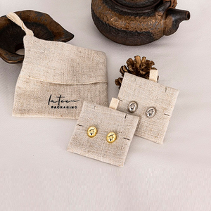 Pochette à cordon personnalisée de haute qualité pour bijoux, emballage de boucles d'oreilles imprimées, sac en lin, pochette cadeau en coton - Product Image 1