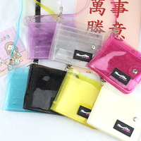 Dompet PVC Portabel Wanita, Tali Leher Kartu Lipat Tempat Stiker Foto Koin Tunai