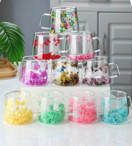 Vidrio de doble capa de 200ml con mango, decoración de flores secas, taza de café con leche, <span class=keywords><strong>tazas</strong></span> de té resistentes al calor - Product Image 3