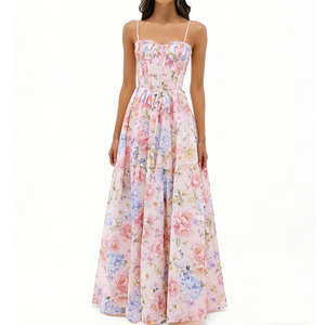 Robes à imprimé floral personnalisées, <span class=keywords><strong>taille</strong></span> corset, <span class=keywords><strong>robe</strong></span> maxi élégante romantique pour femme, <span class=keywords><strong>robe</strong></span> de soirée d'été, <span class=keywords><strong>robe</strong></span> de vacances florale pour femme - Product Image 1