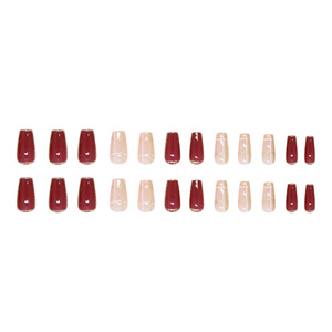 24 pièces de faux ongles en plastique à couverture complète, style rétro gentleman, motif écossais <span class=keywords><strong>rouge</strong></span> bordeaux brillant, forme carrée, amovibles - Product Image 5