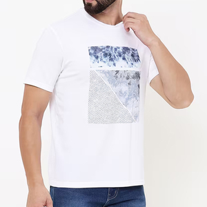Camiseta Casual de Algodón para Hombre, Cuello Redondo, Manga Corta, con Estampado Gráfico Texturizado - Product Image 3