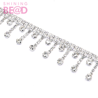 Costura de diamantes de imitación de Cristal AB, adorno de flecos, yardas, aplique de cadena para vestido de novia, decoración de ropa, recorte