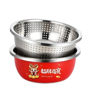 Tazón Rojo de Acero Inoxidable con Cesta de Drenaje, Tazón Multifuncional para Mezclar en la Cocina, para Lavar Verduras, Arroz y Amasar Masa - Product Image 2