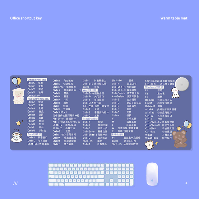 Latest Design Excel Shortcut Large Warm Leather Heated Mouse Pad Office and Household Use in Stock