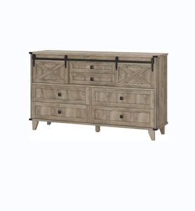Farmhouse 6-drawer Bedroom <strong>Dresser</strong>, <strong>Vintage</strong> Chest of Drawers with Sliding Barn Doors, Bedroom Long Storage <strong>Dresser</strong> Organizer - Product Image 1