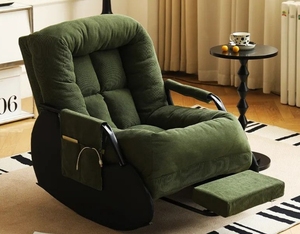 Fauteuil à bascule moderne avec revêtement en tissu doux, chaise longue confortable avec repose-pieds réglable - Product Image 1