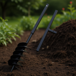 Tarière de jardinage manuelle en acier noir à trois spirales pour aération du compost, 5,91 pouces - Product Image 2