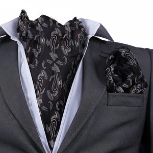 Black and Brown Paisley Luxury Exquisite Jacquard Printed Turkey Origin Exve Exclusive Ascot Hanky <b>Set</b> Elegant <b>Wedding</b> <b>Gift</b> Idea - Product Image 2