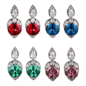 Boucles d'oreilles pendantes à pampilles en cuivre écologique, zircone cubique colorée taille ovale 10*12mm, bijoux fantaisie, vente en gros - Product Image 2