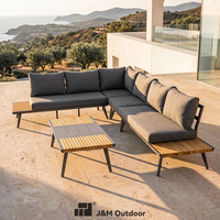 Ensemble de canapé d'angle en forme de L J&M Outdoor, structure en aluminium robuste, canapé modulaire avec table basse en teck, mobilier moderne