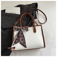Sac Fourre-tout Rétro Couleur Unie pour Femmes Décontracté Grande Capacité Portable Fermeture Éclair avec Décoration Ruban et Bandoulière