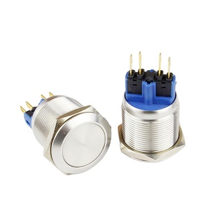 HABOO saklar on off 22mm tahan air, tombol saklar daya IP65 sementara, tombol tekan logam 4pin - Product Image 1