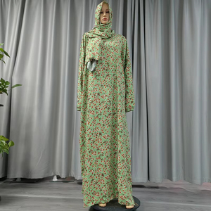 Nouvelle Abaya Longue en Tissu Rayonne Coton Imprimé Floral OEM, Robe Musulmane Modeste avec Voile, Kaftan Femme, Vêtement Jilbab de Dubaï - Product Image 4
