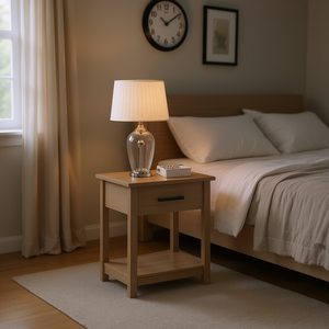 Table de chevet contemporaine en bois de santal avec tiroir et étagère pour chambre à coucher - Product Image 2