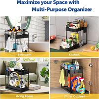 Organisateur sous évier à 2 niveaux avec poignées et tiroir à panier coulissant inférieur, armoire de rangement sous évier pour salle de bain cuisine