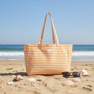 Cotton Terry Stripe Pattern Beach <b>Bag</b> <b>Large</b> <b>Tote</b> with Pockets Hasps Closure Lightweight Washable Foldable for Travel Daily Use - Product Image 1