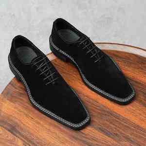 Chaussures d'affaires pour hommes en cuir de vachette lisse et daim, à lacets, pour l'automne, en cuir véritable, décontractées, grandes tailles, antidérapantes - Product Image 3