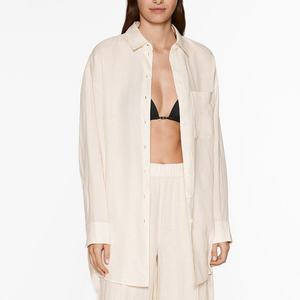 Camisa de Lino 100% de Manga Larga, Estilo Casual de Playa, Color Sólido, Personalizable, Talla Grande, Fabricante OEM - Product Image 4