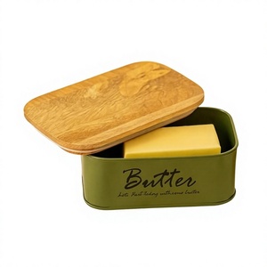 Butter Box with Wooden Lid <b>Metal</b> Rectangle Butter Dish Nordic Kitchen Food Storage <b>Container</b> - Product Image 6