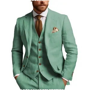 Abbigliamento estivo da uomo verde Slim Fit 3 pezzi giacca smoking da ballo + gilet + pantaloni per matrimonio in spiaggia