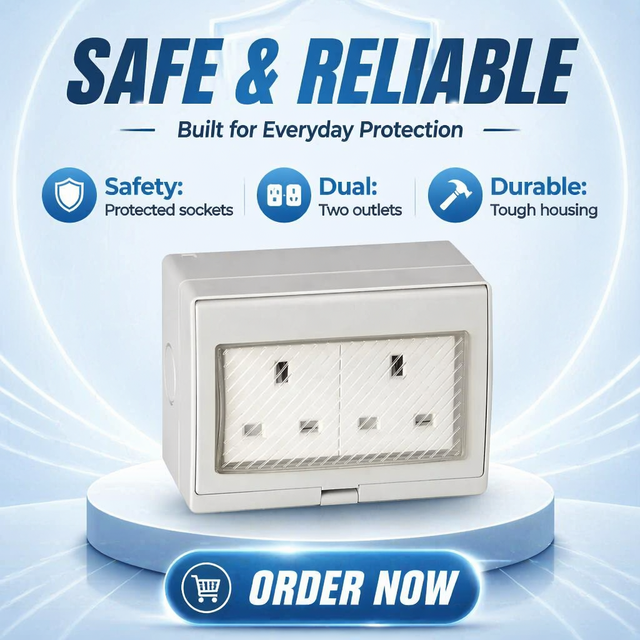 WST-2S IP55 British Type Wall 13A Waterproof 2 Gang Socket